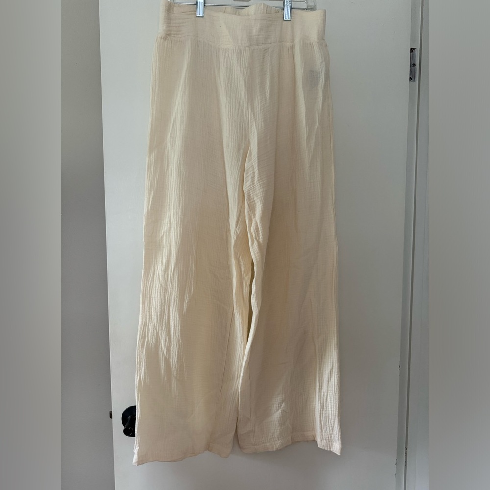Cream Wide leg linen pants by One 5 One